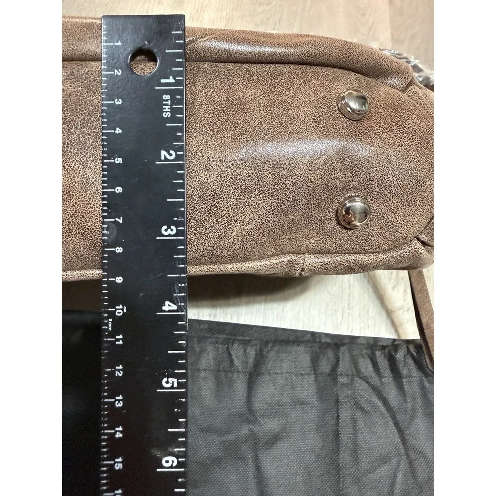 B Makowsky Leather Shoulder Bag Brown Distressed Large Hobo Leopard Lining